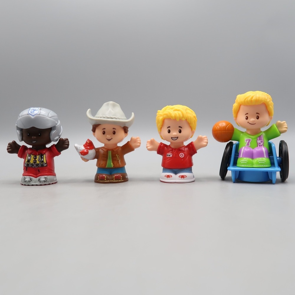 Lot Of 4 Fisher Price Little People Piolet Target Guy Wheelchair Boy Cowboy